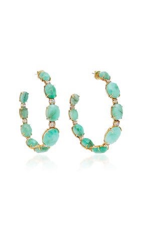 M'O Exclusive: Milky Emerald & Brown Diamond Hoop Earrings by Ofira | Moda Operandi