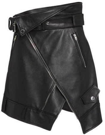 MONSE Wrap-Effect Leather Moto Skirt