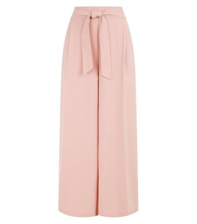 Pale Pink Tie High Waist Crop Trousers | New Look