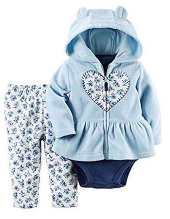 Amazon.com: Carters Baby Girl's 3 Piece Matching Winter Outfit Set- Jacket, Bodysuit, Pants (12M, Blue Floral): Clothing