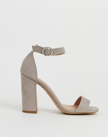 New Look faux suede block heeled sandals in light grey | ASOS