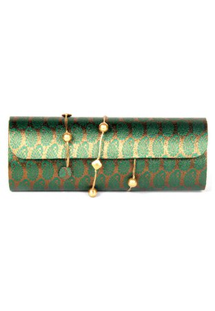 green and gold clutch bag