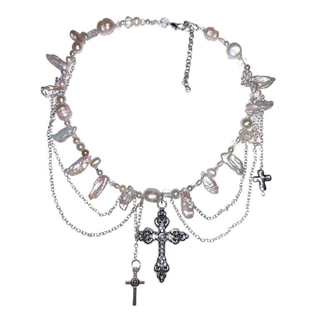 layered pearl cross necklace