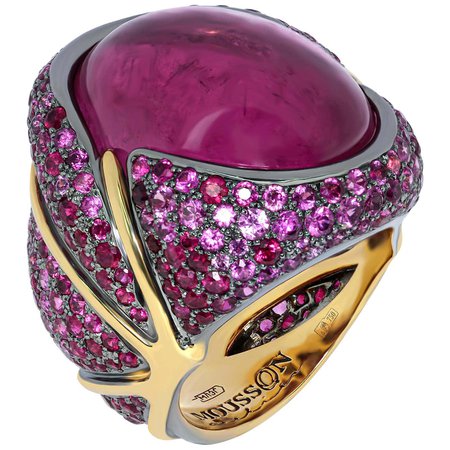 Mousson Atelier Pink Tourmaline 23.33 Carat Ruby Pink Sapphire 18 Karat Yellow Gold Ring