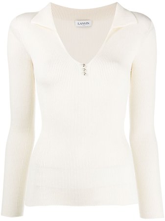 LANVIN, Ribbed Polo Neck Knitted Top