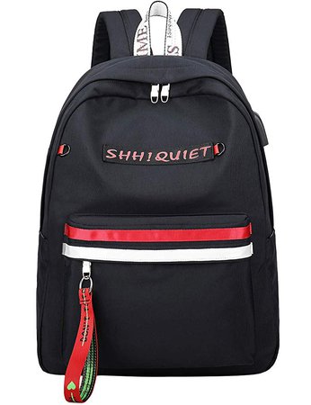 Amazon.com: El-fmly School Backpack College USB Charging Port Headphone Laptop Cute Bookbag for Girl Teens Boy Black Red Bag: Gateway