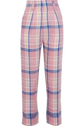 Pleated checked twill straight-leg pants | PAPER London | Sale up to 70% off | THE OUTNET