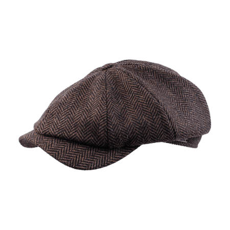 Classic Herringbone Wool Newsboy Classic Cap in Light Brown by Wigens - Hansen's Clothing