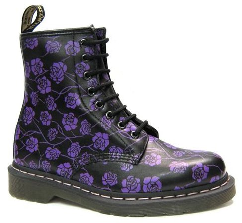 Dr Martens - Black And Purple Gothic Rose Boot (8 Eyelet) - AL40
