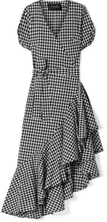 Colorados Asymmetric Gingham Cotton-blend Seersucker Wrap Dress - Black