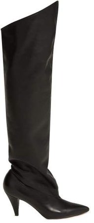 Slouchy Knee High Leather Boots - Womens - Black