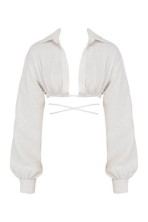 Clothing : Tops : 'Iris' Off White Wrap Around Cropped Shirt