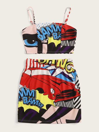 Graphic Print Cami Top & Skirt Set | SHEIN USA