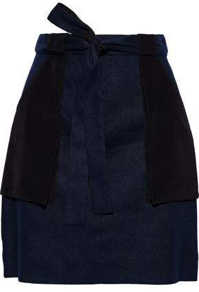 Belted Two-tone Linen-blend Mini Skirt