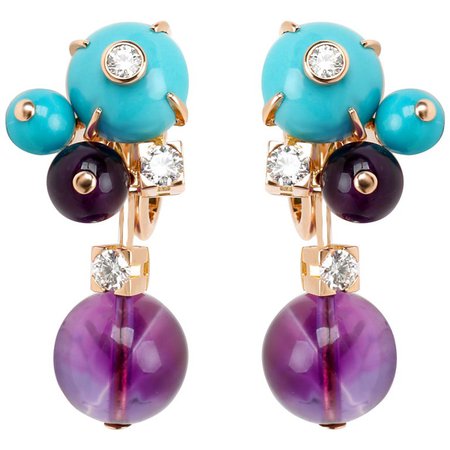 Cartier Les 18k Gold Delices de Goa Amethyst, Turquoise and Diamond Earrings