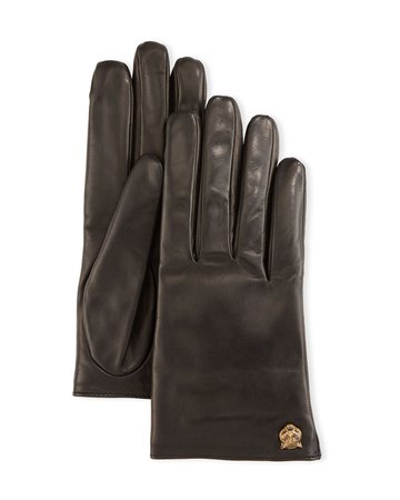 Gucci Leather Tiger-Trim Gloves