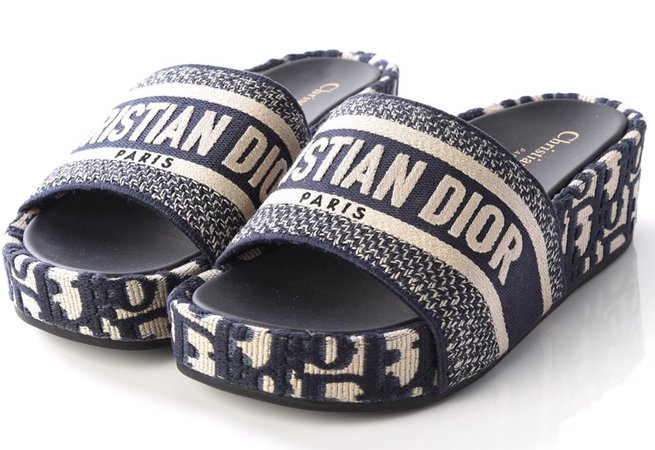 Navy Blue Dior Platform Sandals