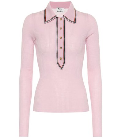 Ribbed wool polo top