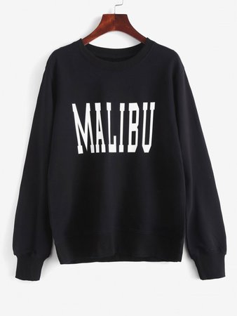 [25% OFF] 2020 Crewneck Malibu Graphic Rib-knit Trim Sweatshirt In BLACK | ZAFUL