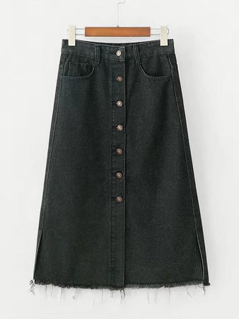 Raw Hem Button Up Denim Skirt