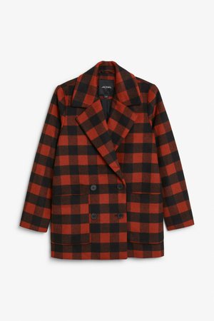 Double breasted coat - Orange gingham checks - Coats & Jackets - Monki GB