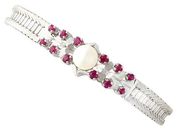 Vintage Pearl and Ruby Bracelet White Gold | AC Silver