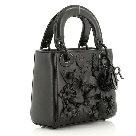 Dior Lady Dior Bag Leather with Floral Applique Mini at 1stDibs