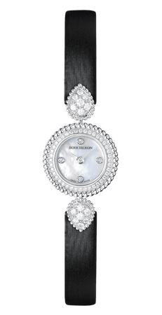 Boucheron, SERPENT BOHÈME Jewelry watch in white gold with diamonds, mother-of-pearl dial with 4 diamonds