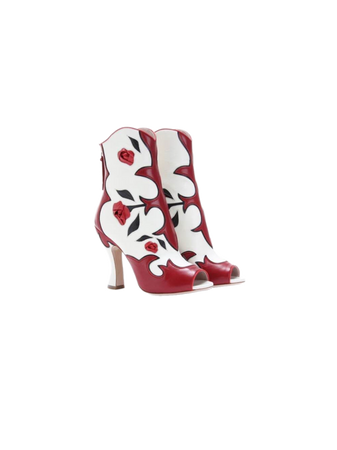 leather white red rose booties heels floral shoes