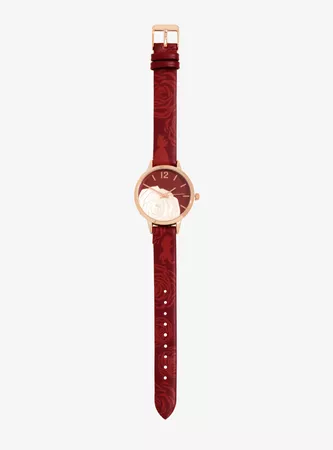 Beauty And The Beast Maroon And Gold Rose Watch - BoxLunch Exclusive