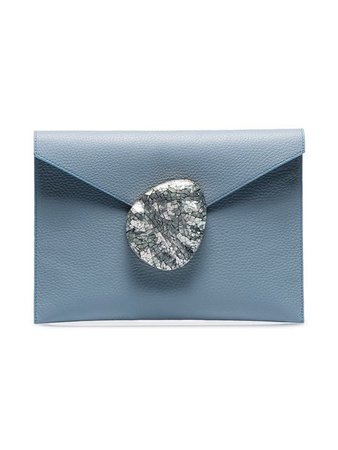 Nathalie Trad Blue Rene Shell Clasp Fold Over Leather Clutch - Farfetch
