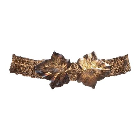 1stDibs Ivy or Maple Leaf Buckle Gold Tone Metal Woven Belt c. 1970s For Sale at 1stDibs