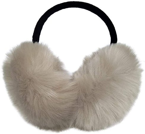 LETHMIK Women's Faux Fur Foldable Big Earmuffs Winter Outdoor Ear Warmers Beige at Amazon Women’s Clothing store