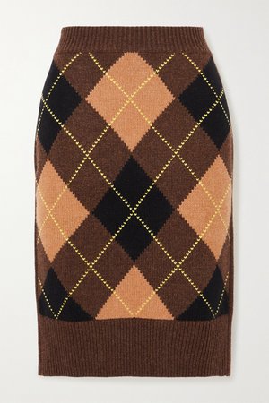 Brown Ayla argyle wool and cashmere-blend skirt | Burberry | NET-A-PORTER