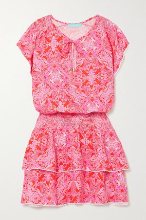 Keri Ruffled Crochet-trimmed Floral-print Voile Mini Dress - Pink