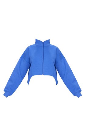 Recycled Blue Zip Through High Neck Crop Sweatshirt | PrettyLittleThing USA