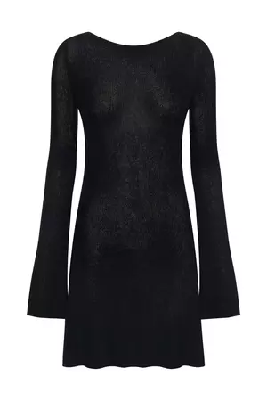 Zahra Long Sleeve Open Back Mini Knit Dress - Black - MESHKI