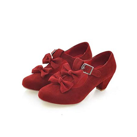 Amazon.com | MFairy Woman's Low Heel Vintage Lolita Shoes Cute Bowknot Mary Jane Shoes Red | Shoes