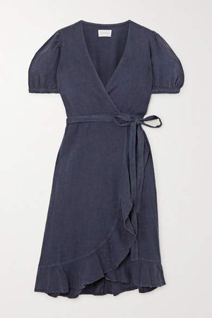 Honorine - Charlotte Ruffled Linen Wrap Dress - Storm blue