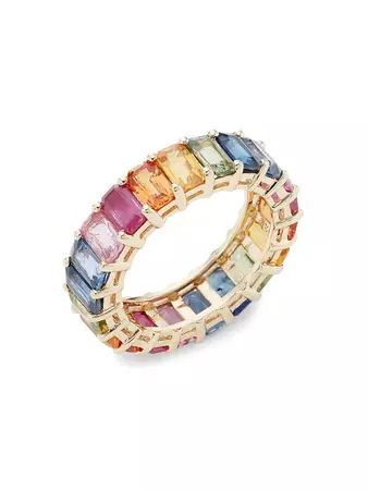 Saks Fifth Avenue Collection 14K Gold & Rainbow Sapphire Eternity Ring