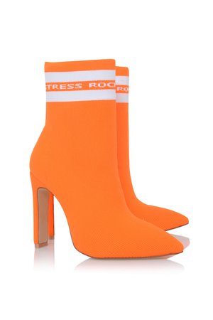 'Rain' Orange Knit Ankle Boots with White Logo Stripe - Mistress Rocks