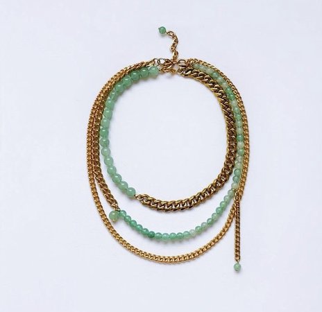 gold & green beaded stack chain