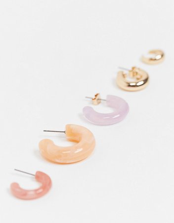 Monki Violet 5 pack hoop earrings and ear cuff in multi | ASOS