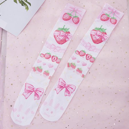 Cute Strawberry Rabbit Women's Lolita Over knee Stockings Velvet Thigh High Long Stockings Cosplay Good Quality Summer-in Stockings from Underwear & Sleepwears on AliExpress