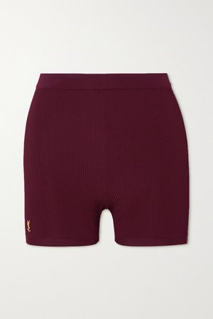Burgundy Embellished ribbed stretch-knit shorts | SAINT LAURENT | NET-A-PORTER