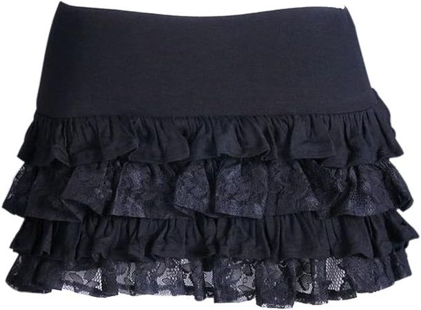 HaoLin Steampunk Retro Victorian Punk Cincher Lace up Long Ruffle Mini Skirt Black at Amazon Women’s Clothing store