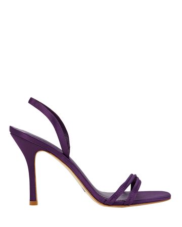 Larroudé Annie Satin Slingback Sandals in purple | INTERMIX®