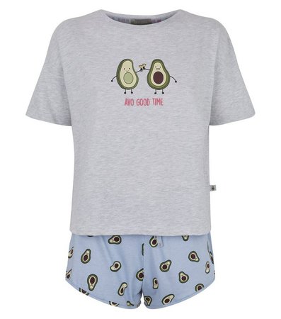 Light Grey Avocado Slogan Pyjama Short Set | New Look