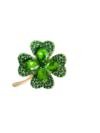Lucky Irish Shamrock Brooch Pin Four Leave Clover Green Crystal Good Luck, St Patrick’s Day Gift Present Brooch Mother’s Day