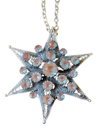 x NECKLACE SAPHIRET Filigree Star In 835 Silver / Saphiret Necklace - Reliquary / hair holder / photo holder - Late 19th century
